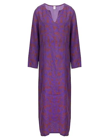 Purple Long dress PRINTED LINEN V-NECK MAXI DRESS
