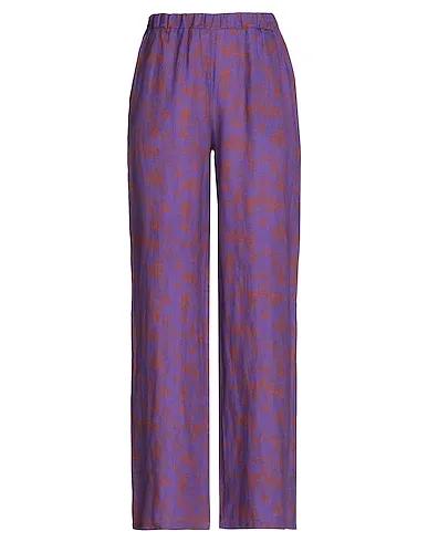 Purple Plain weave Casual pants PRINTED LINEN PULL-ON PANTS
