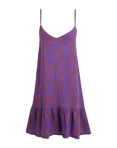 Purple Short dress PRINTED LINEN SLIP MINI DRESS
