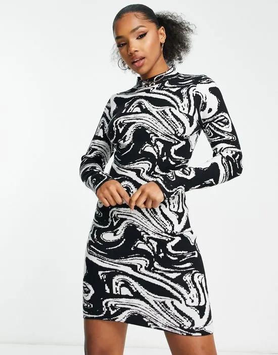 QED London knitted sweater dress in marble swirl print