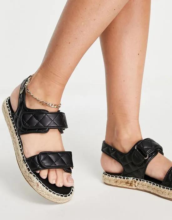quailted faux leather espadrille sandals in black