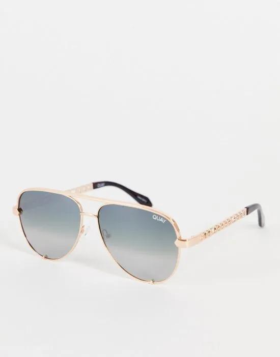 Quay High Key Links aviator sunglasses with polarized lens in rose green fade