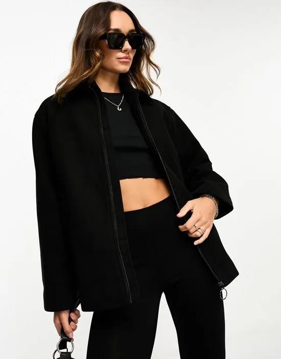 quilt lined harrington jacket in black
