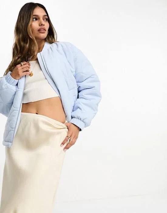 quilted bomber jacket in baby blue