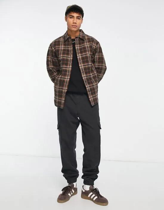 quilted check overshirt in brown