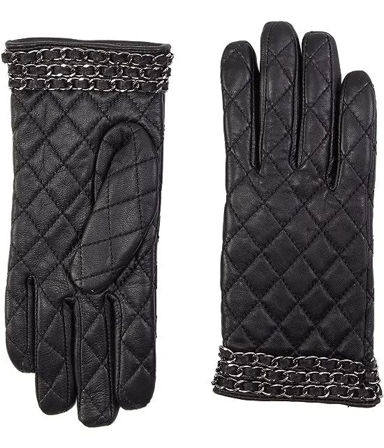 Quilted Leather Gloves w/ Chain