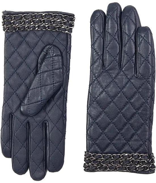 Quilted Leather Gloves w/ Chain
