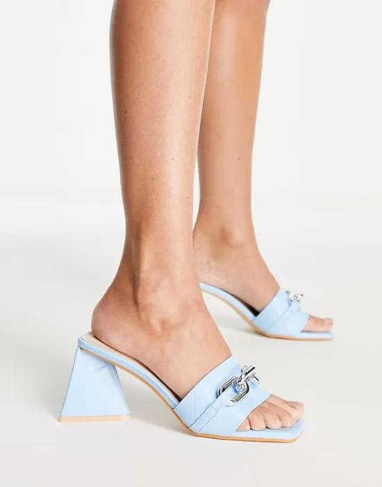 quilted mid heel mule sandals in blue
