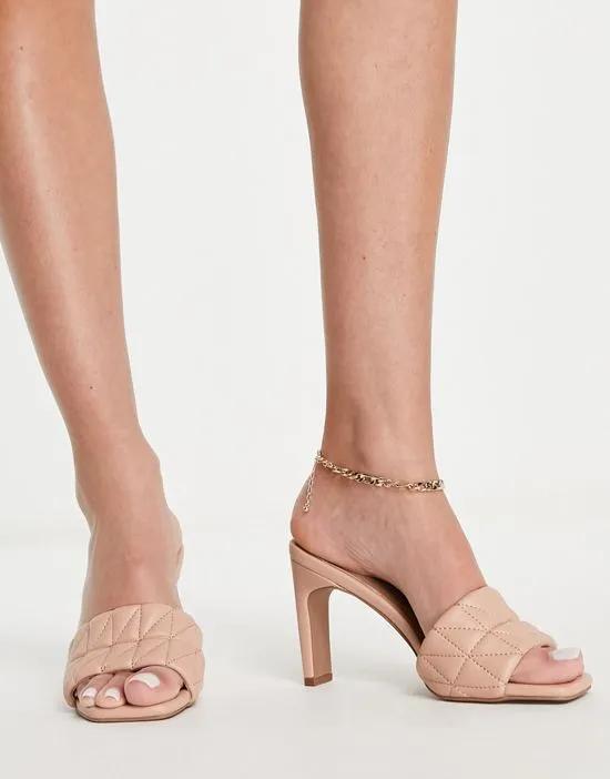 quilted mule heeled sandals in blush