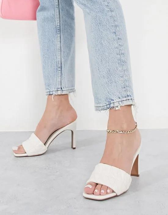 quilted mule heeled sandals in cream