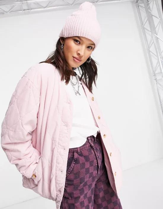 quilted ovoid shirt jacket in pink