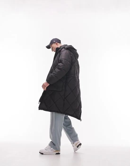 quilted parka with detachable hood in black