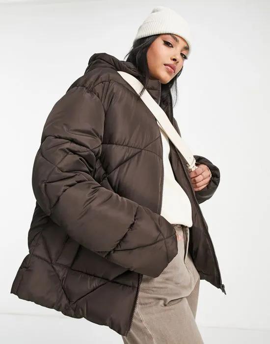 quilted puffer jacket in chocolate