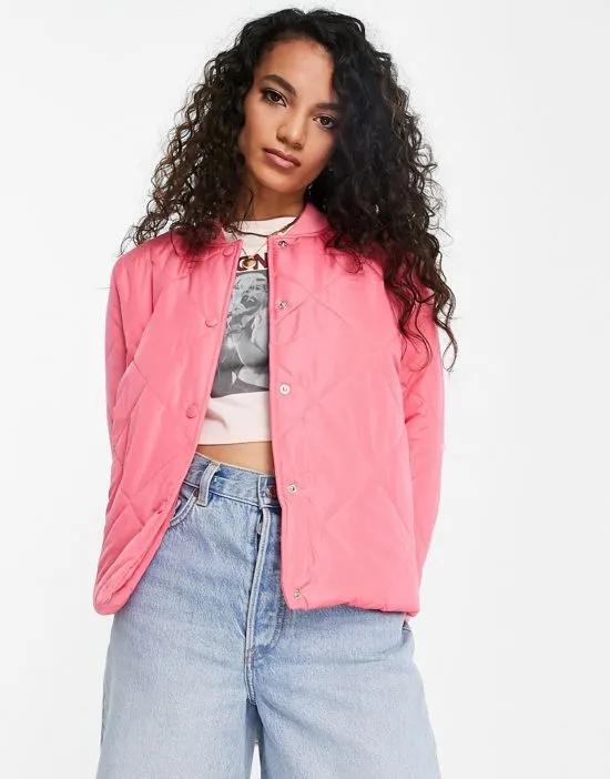 quilted short bomber jacket in bright pink