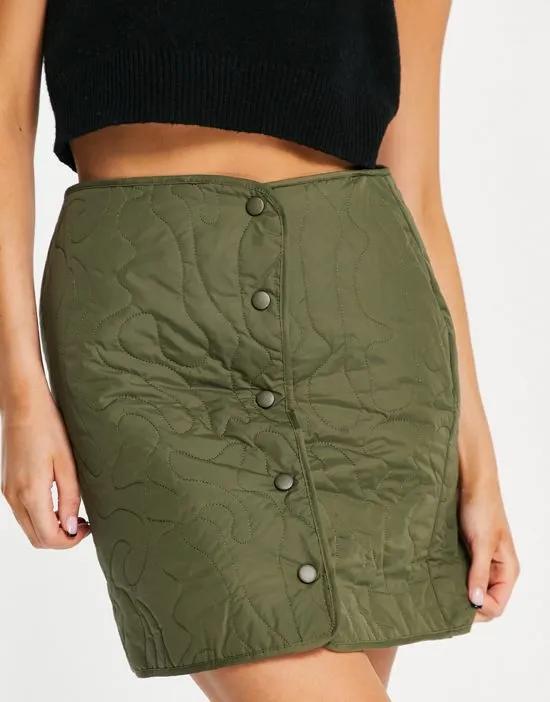 quilted squiggle skirt with popper front in khaki - part of a set
