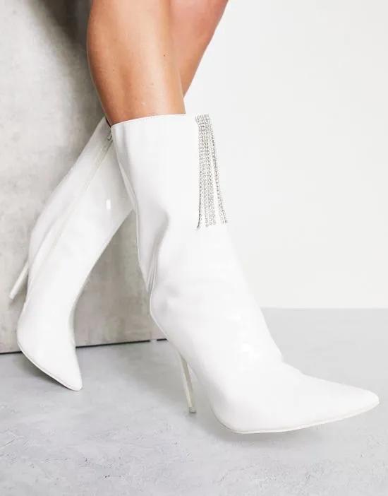Quince high ankle boots with embellished front in white patent