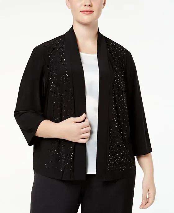 R&M Richards Plus Size Cardigan, Beaded Open Front