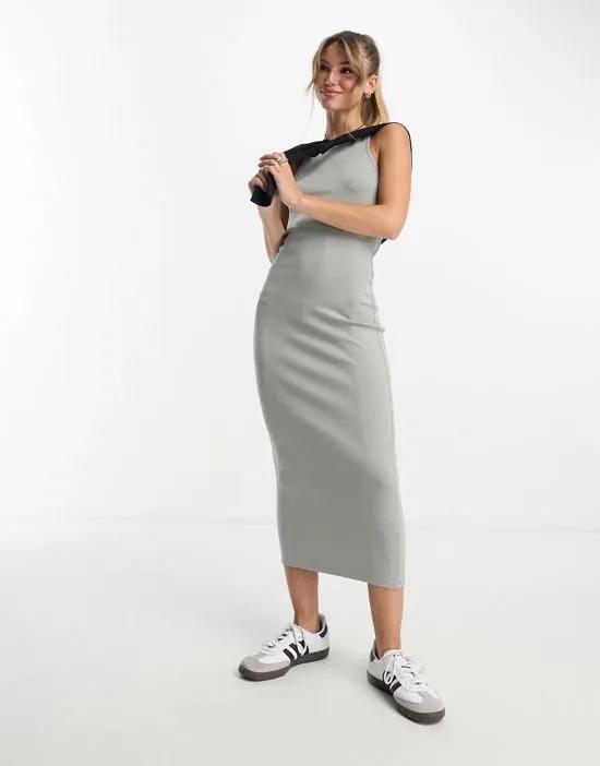 racer neck ribbed midaxi dress in gray