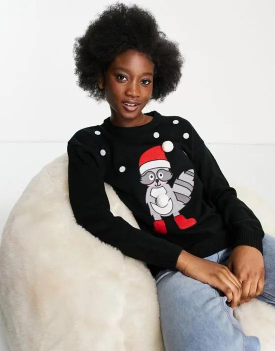 racoon christmas sweater