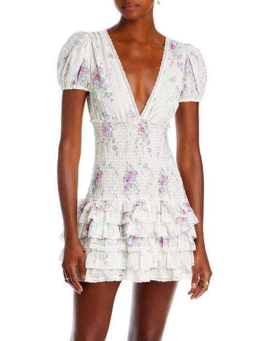 Radia Cotton Floral Ruffle Skirt Mini Dress