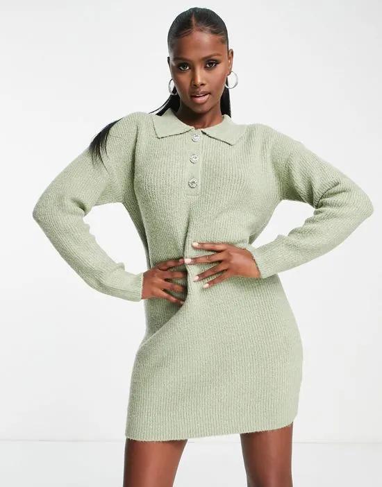 radu knitted polo sweater dress in sage green
