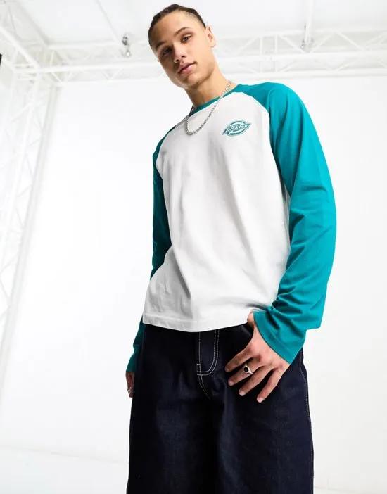 raglan long sleeve t-shirt in teal and white