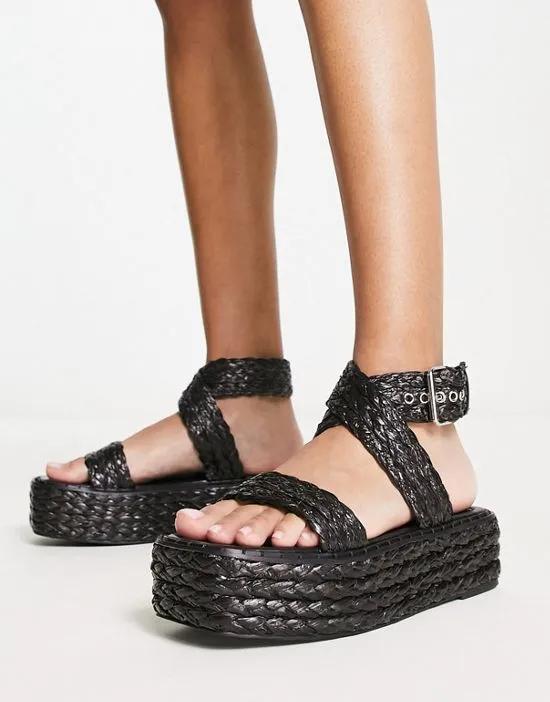 RAID Crystal flatform sandals in black raffia