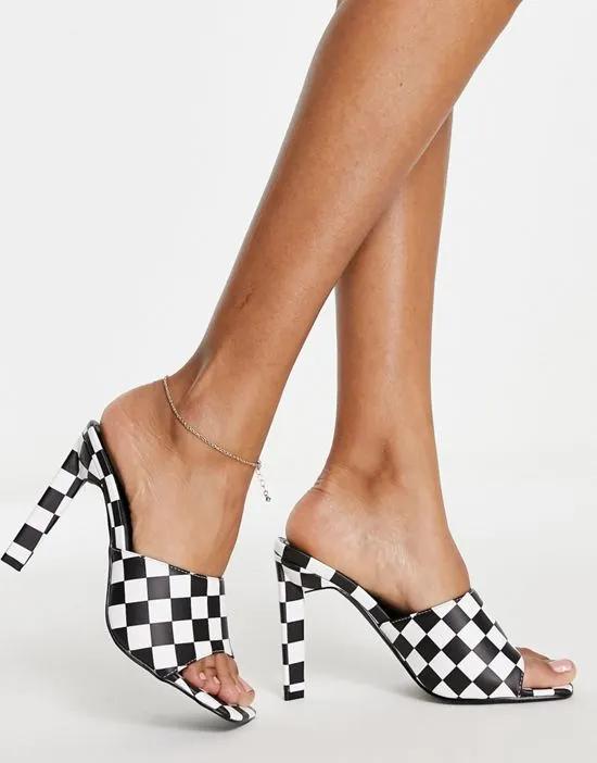 RAID Kaylor heel mule sandal in monochrome checkerboard