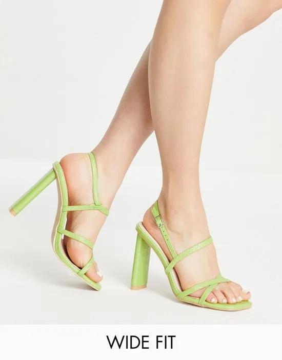RAID Wide Fit Adriel strappy heeled sandals in lime croc
