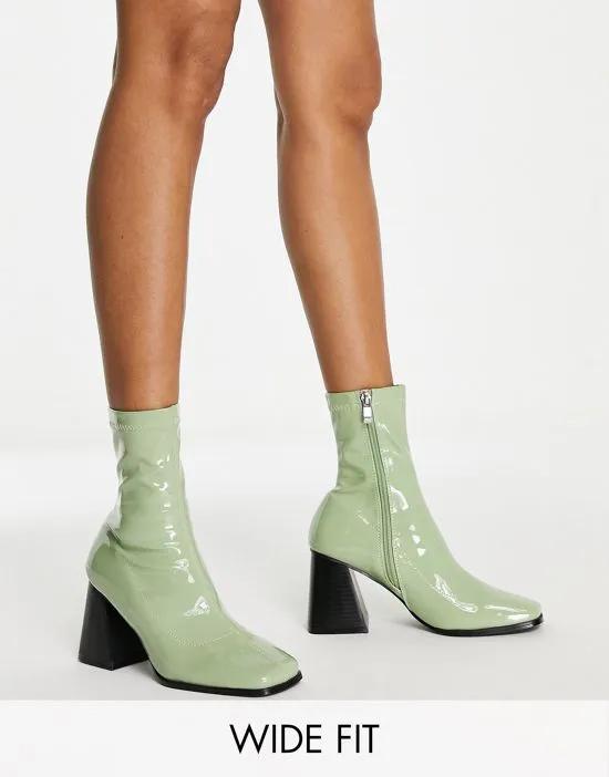 RAID Wide Fit Clever mid heel sock boots in sage patent