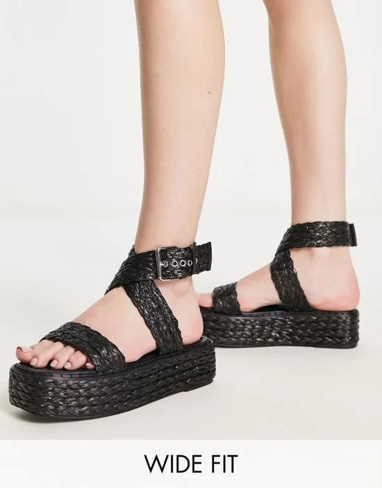 RAID Wide Fit Crystal flatform sandals in black raffia