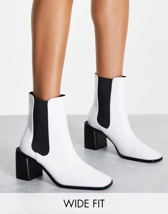 RAID Wide Fit Kennedi mid heel Chelsea boots in white