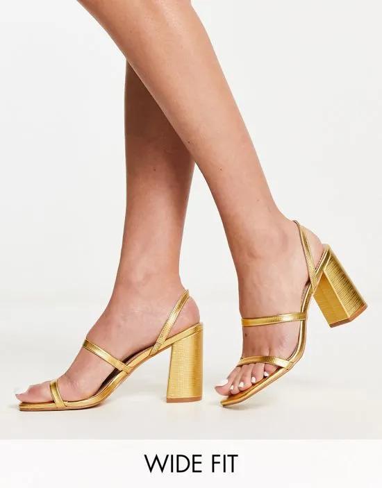 RAID Wide Fit Libra block heeled sandals in gold lizard