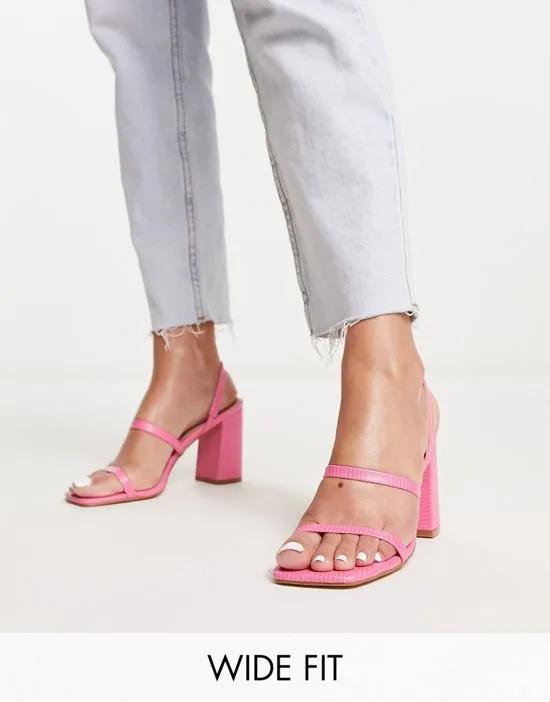 RAID Wide Fit Libra block heeled sandals in hot pink lizard