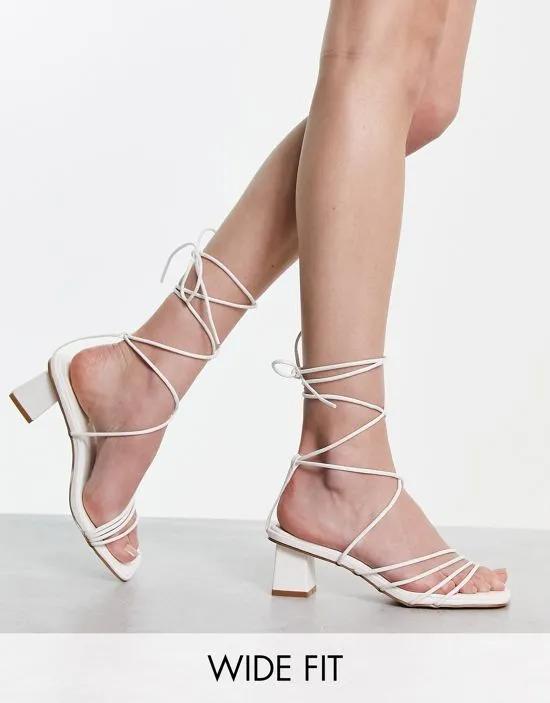 RAID Wide Fit Lycia strappy mid heeled sandals in white