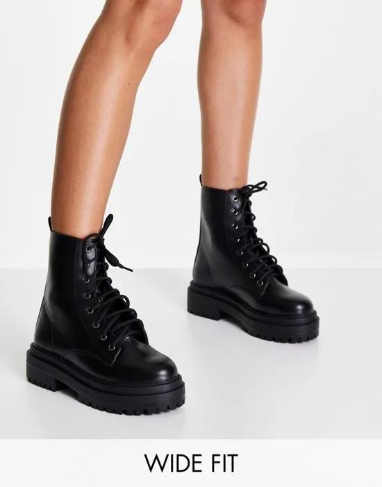 RAID Wide Fit Obey lace up ankle boots in black