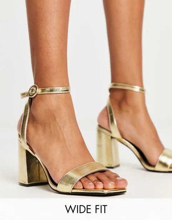 RAID Wide Fit Wink block heel sandals in gold