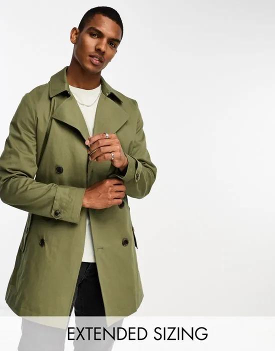 rain resistant double breasted trench coat in olive