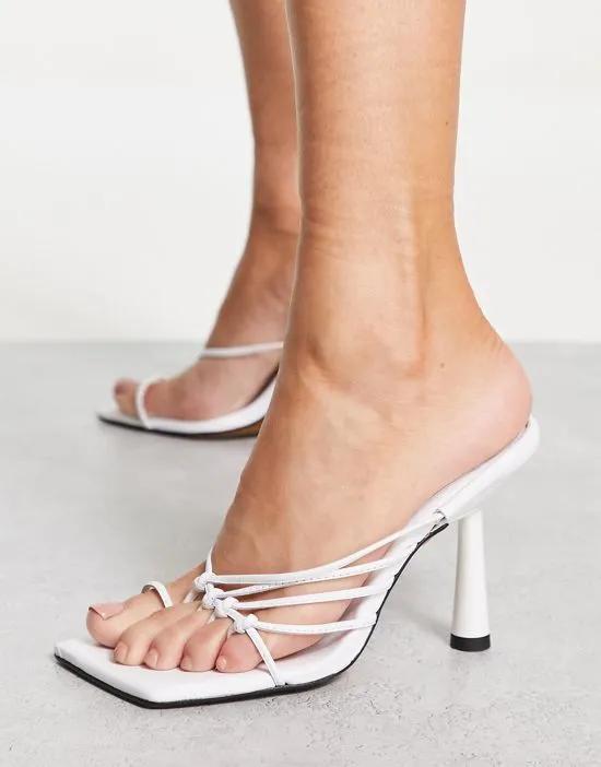 Rainbow leather strappy heeled sandals in white