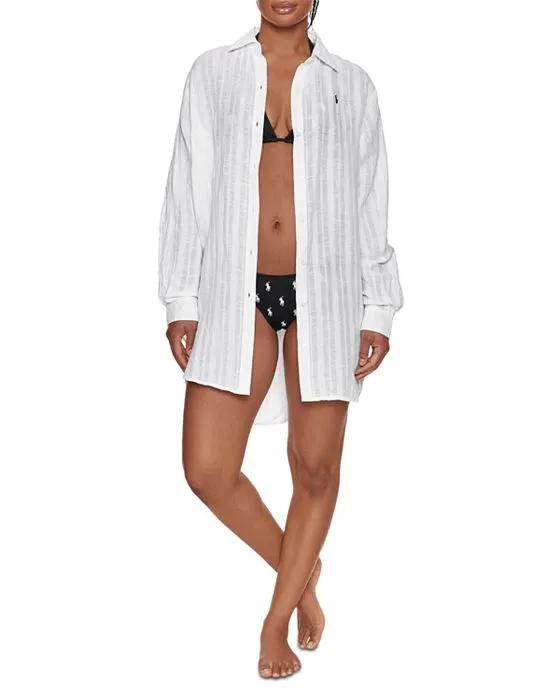 Ralph Lauren Shadow Striped Boyfriend Cover-Up Shirt