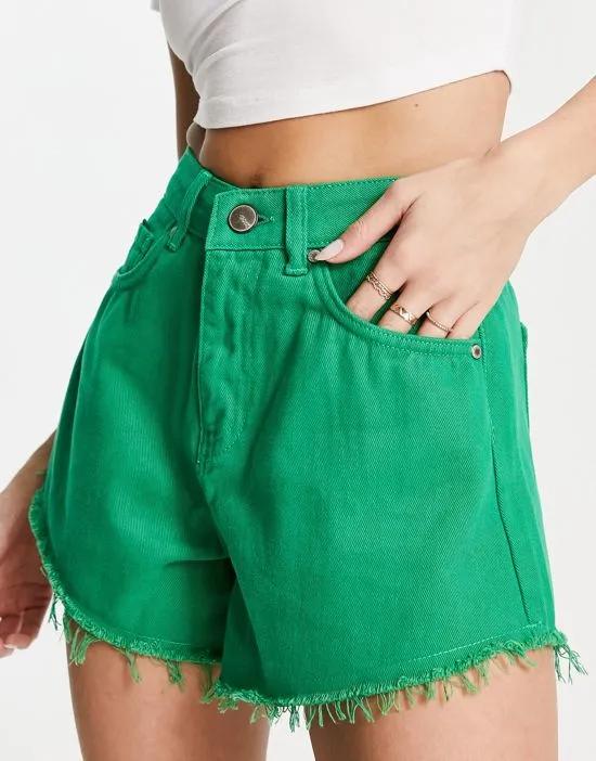 raw hem denim shorts in green