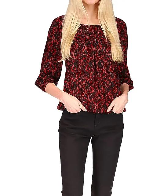 Petite Lovely Lace Peasant Top
