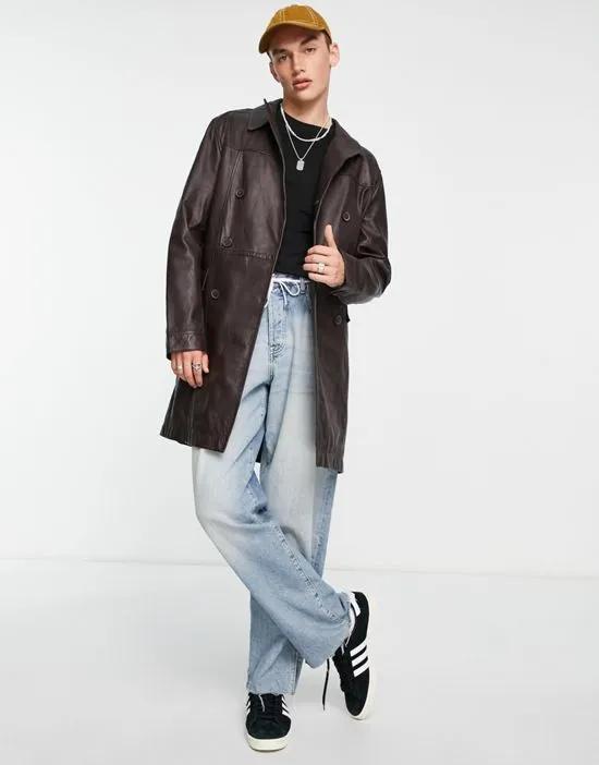 real leather trench coat in brown