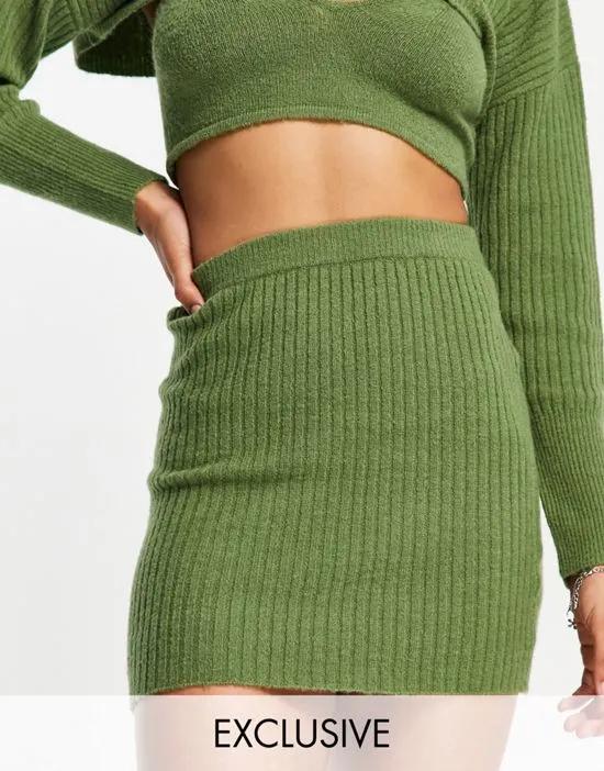 Reclaimed Vintage Inspired knitted skirt in soft khaki