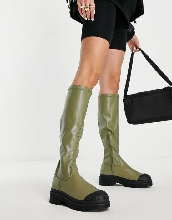 Recognize pull on knee boots in khaki