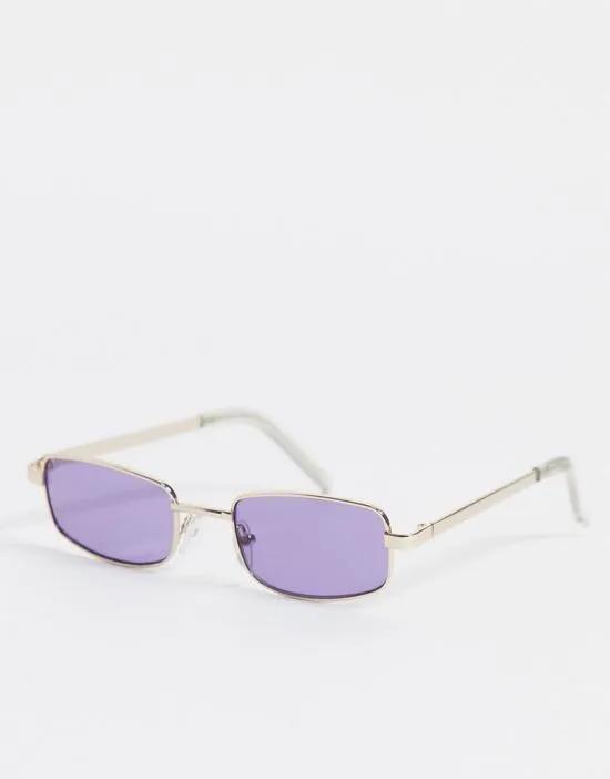rectangle sunglasses in gold with purple lens