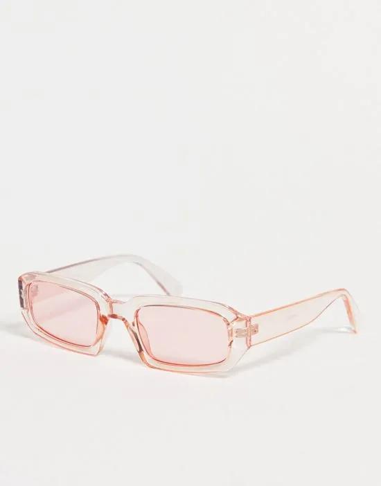 rectangle sunglasses in pale pink with tonal lens