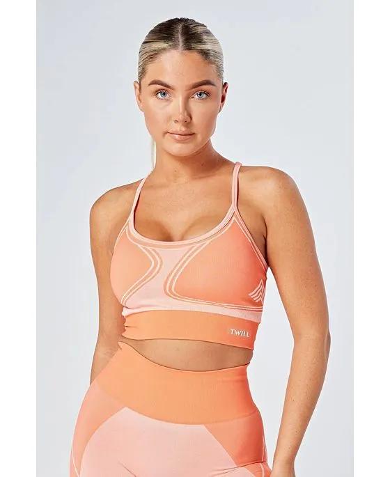 Recycled Colour Block Body Fit Seamless Sports Bra - Coral