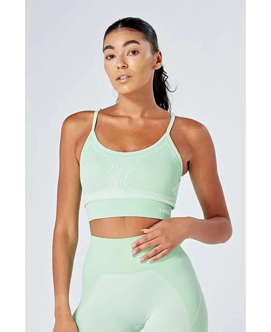 Recycled Colour Block Body Fit Seamless Sports Bra - Green