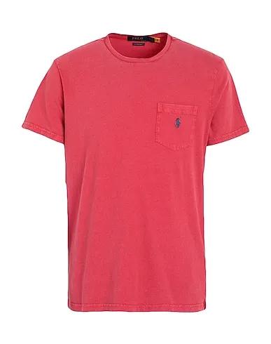 Red Basic T-shirt CUSTOM SLIM COTTON-LINEN POCKET T-SHIRT
